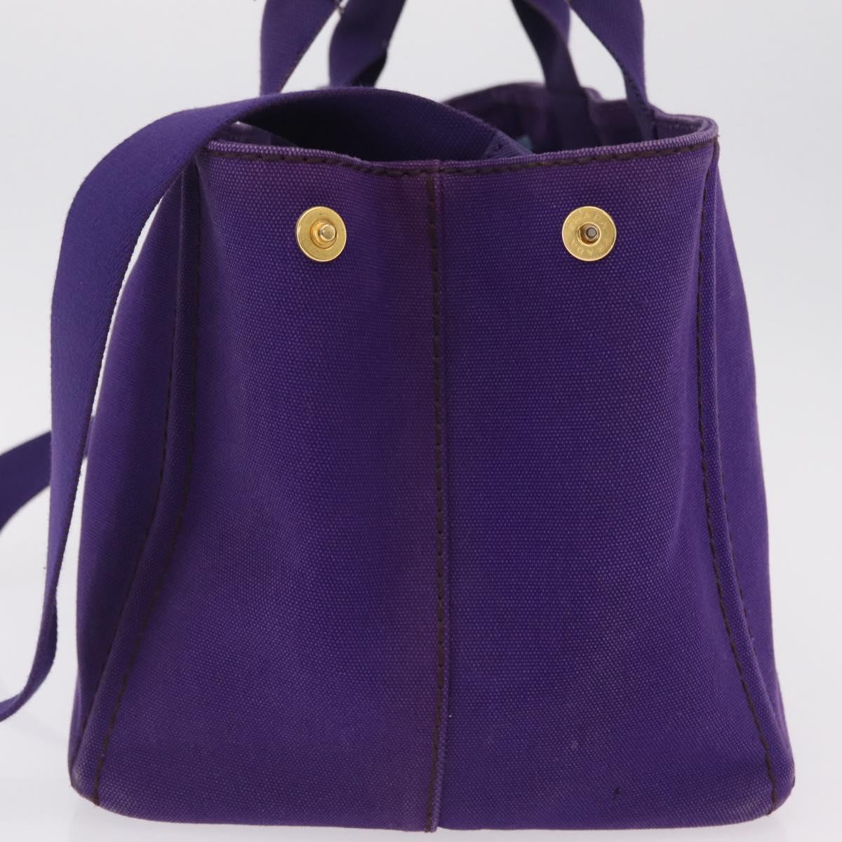 PRADA Canapa MM Hand Bag Canvas Purple Gold Tone Auth mr3004A