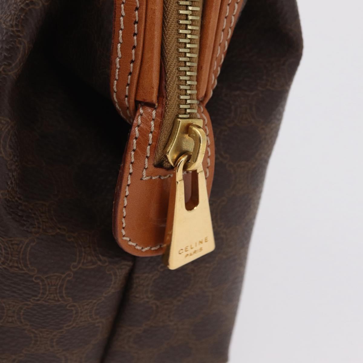 CELINE Macadam Canvas Pouch PVC Brown Gold Tone Auth mr3008A