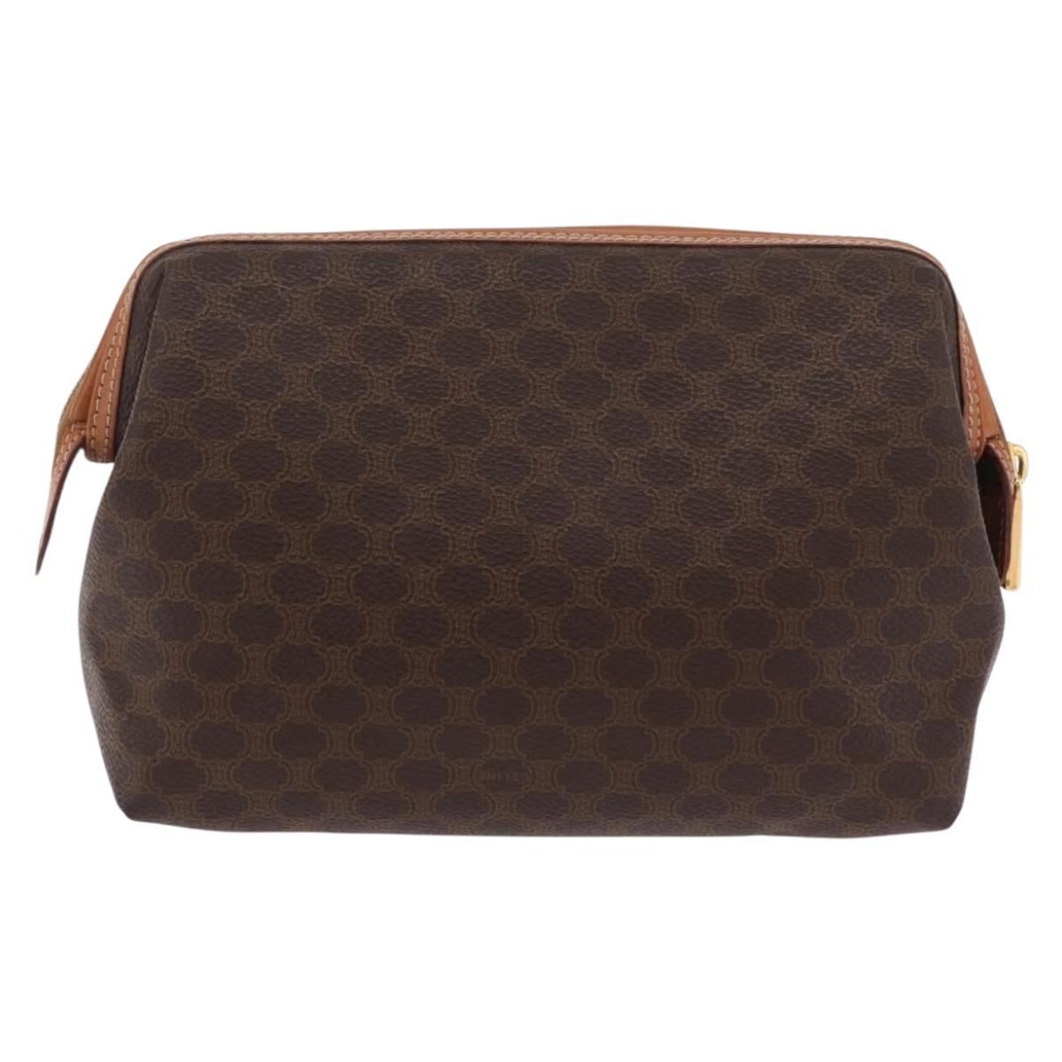 CELINE Macadam Canvas Pouch PVC Brown Gold Tone Auth mr3008A