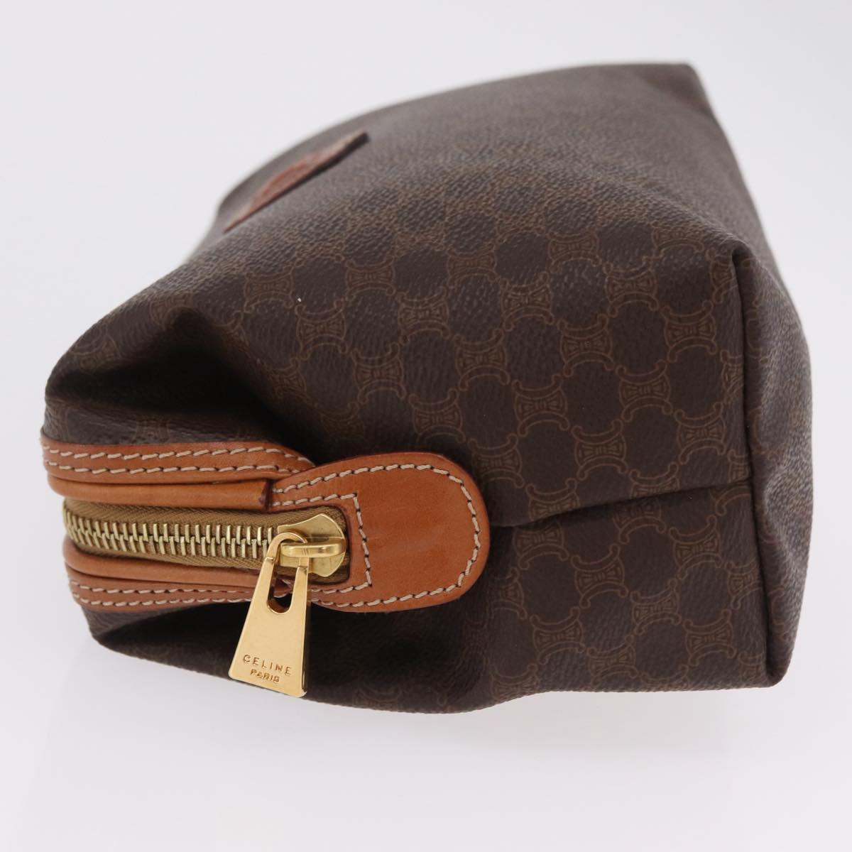 CELINE Macadam Canvas Pouch PVC Brown Gold Tone Auth mr3008A
