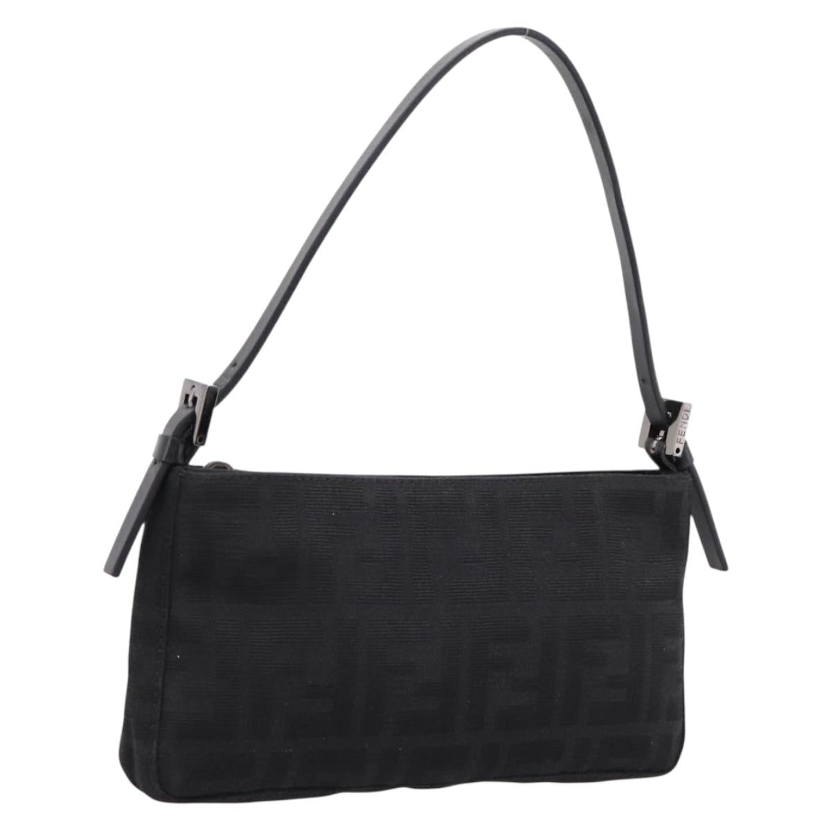 FENDI Zucca Canvas Accessory Pouch Black Silver 8BR041 Auth mr3012V