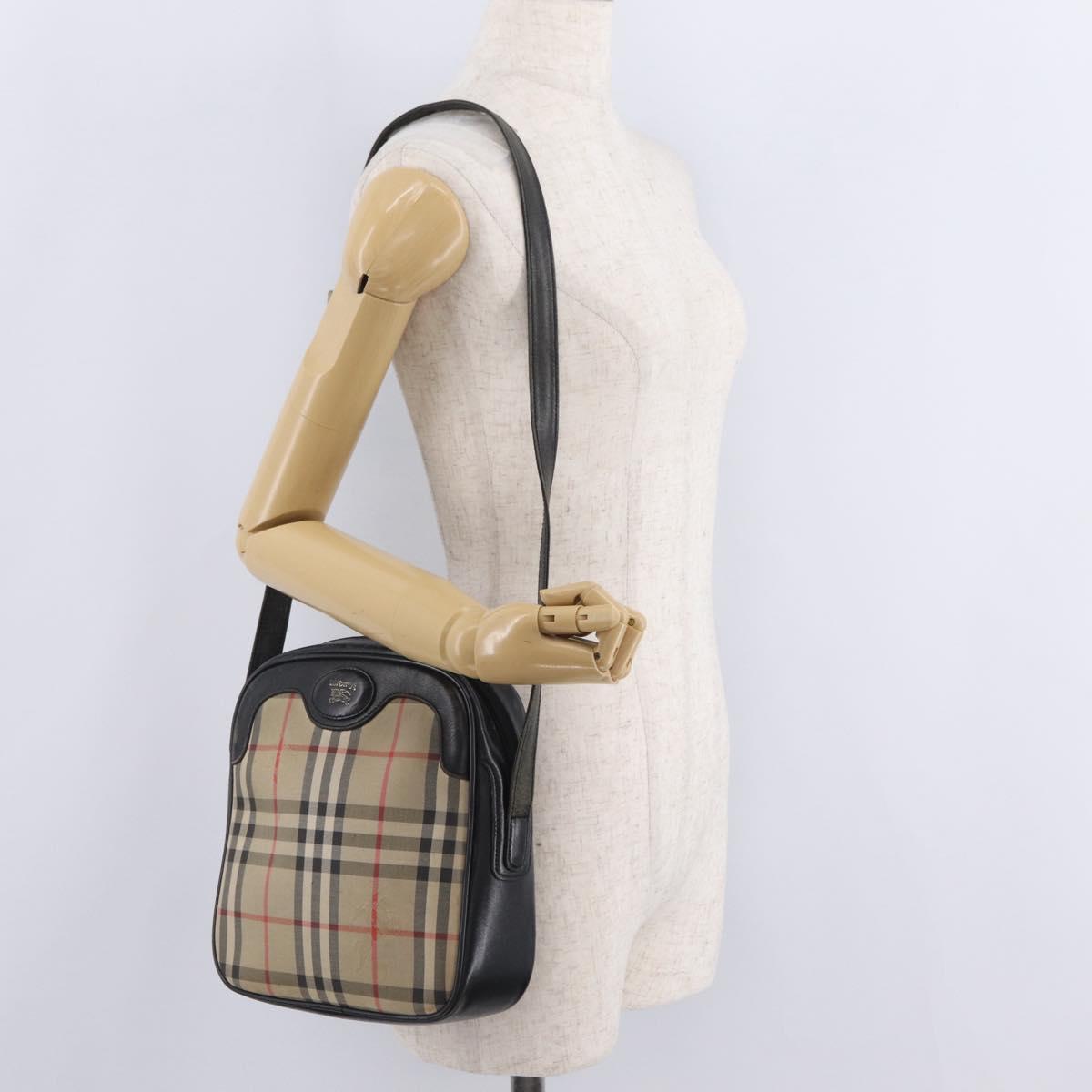 Burberrys Nova Check Shoulder Bag Canvas Beige Gold Tone Auth mr3013