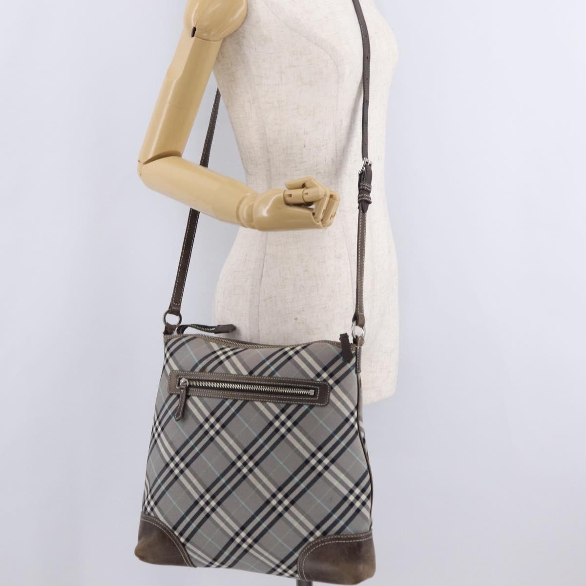 BURBERRY Nova Check Shoulder Bag Canvas Gray Silver Auth mr3014