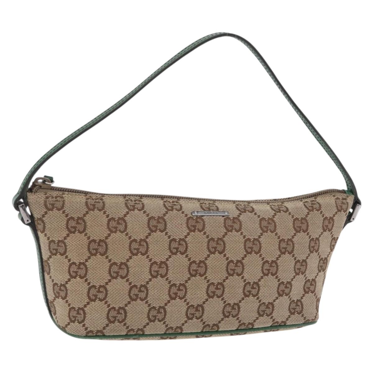 GUCCI GG Canvas Accessory Pouch Beige Green 07198 Auth mr3017A