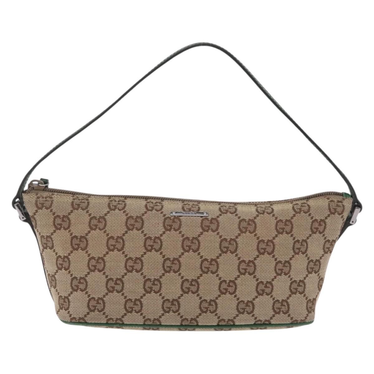 GUCCI GG Canvas Accessory Pouch Beige Green 07198 Auth mr3017A