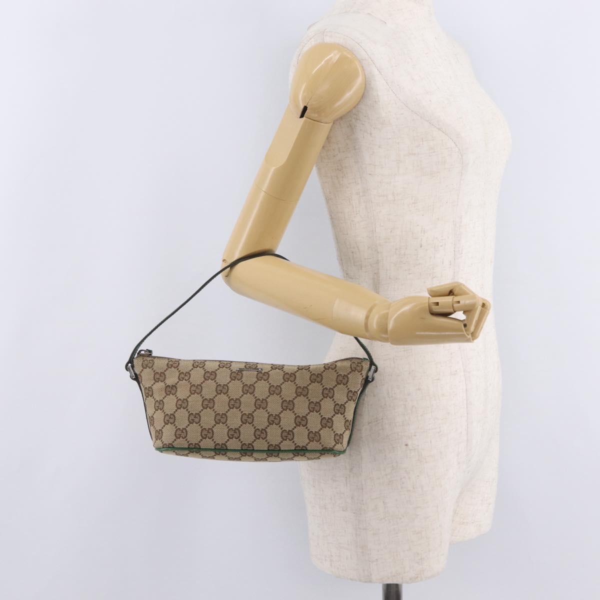 GUCCI GG Canvas Accessory Pouch Beige Green 07198 Auth mr3017A