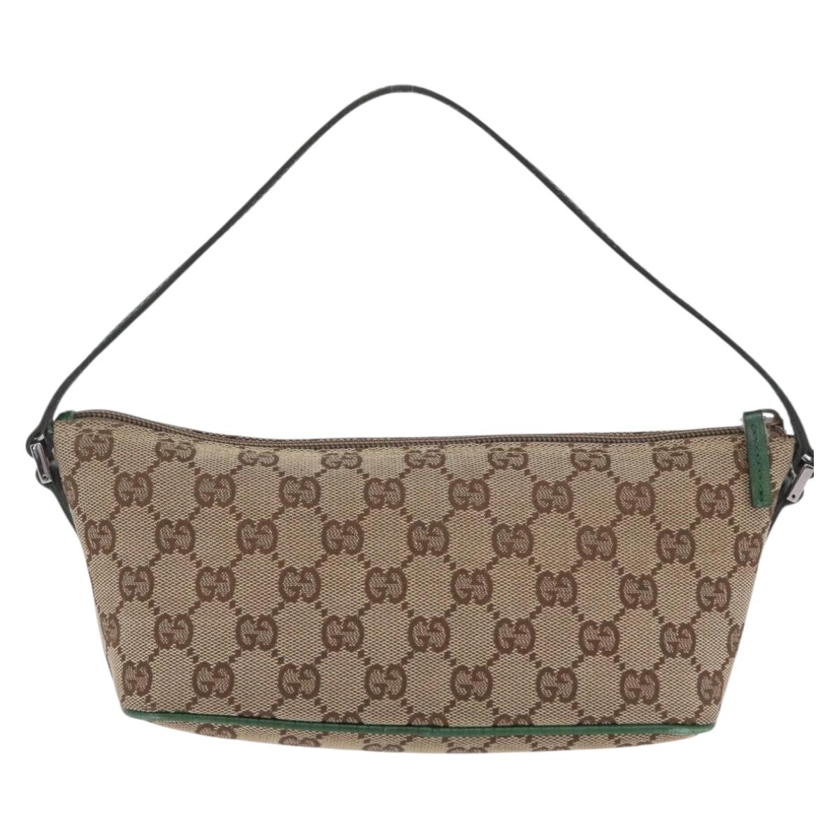 GUCCI GG Canvas Accessory Pouch Beige Green 07198 Auth mr3017A