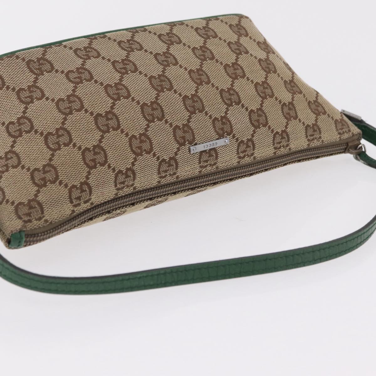GUCCI GG Canvas Accessory Pouch Beige Green 07198 Auth mr3017A