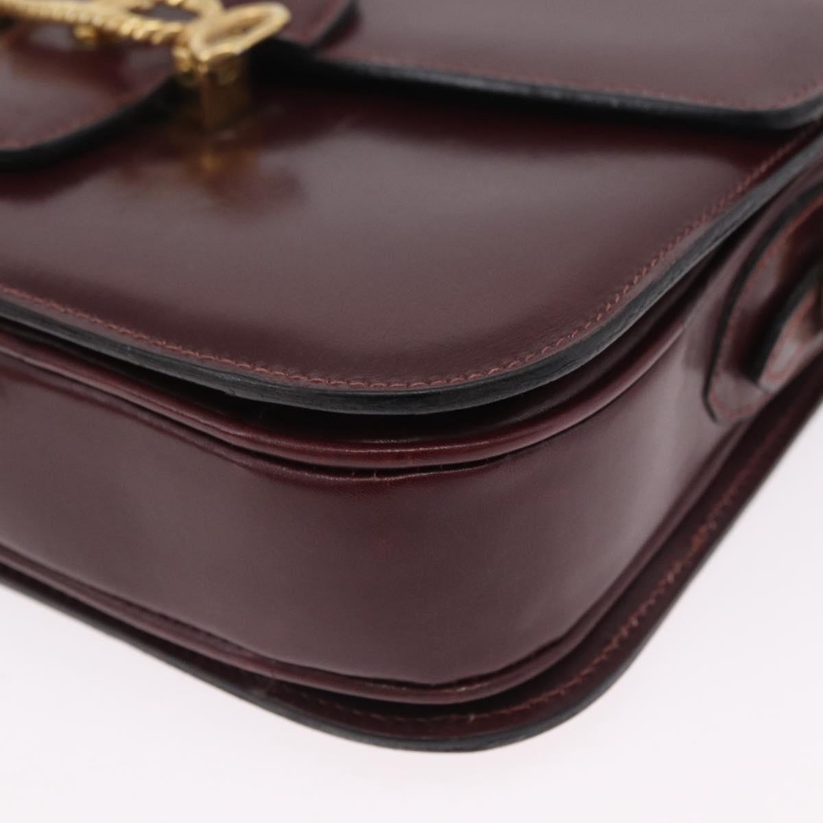 CELINE Shoulder Bag Leather Red Gold Tone Auth mr3019