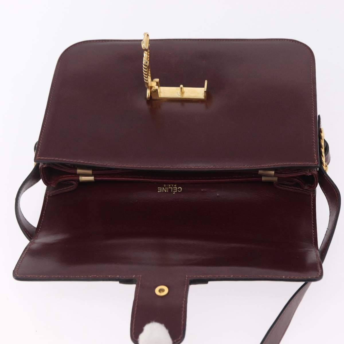 CELINE Shoulder Bag Leather Red Gold Tone Auth mr3019