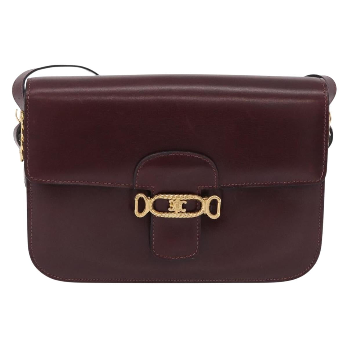 CELINE Shoulder Bag Leather Red Gold Tone Auth mr3019