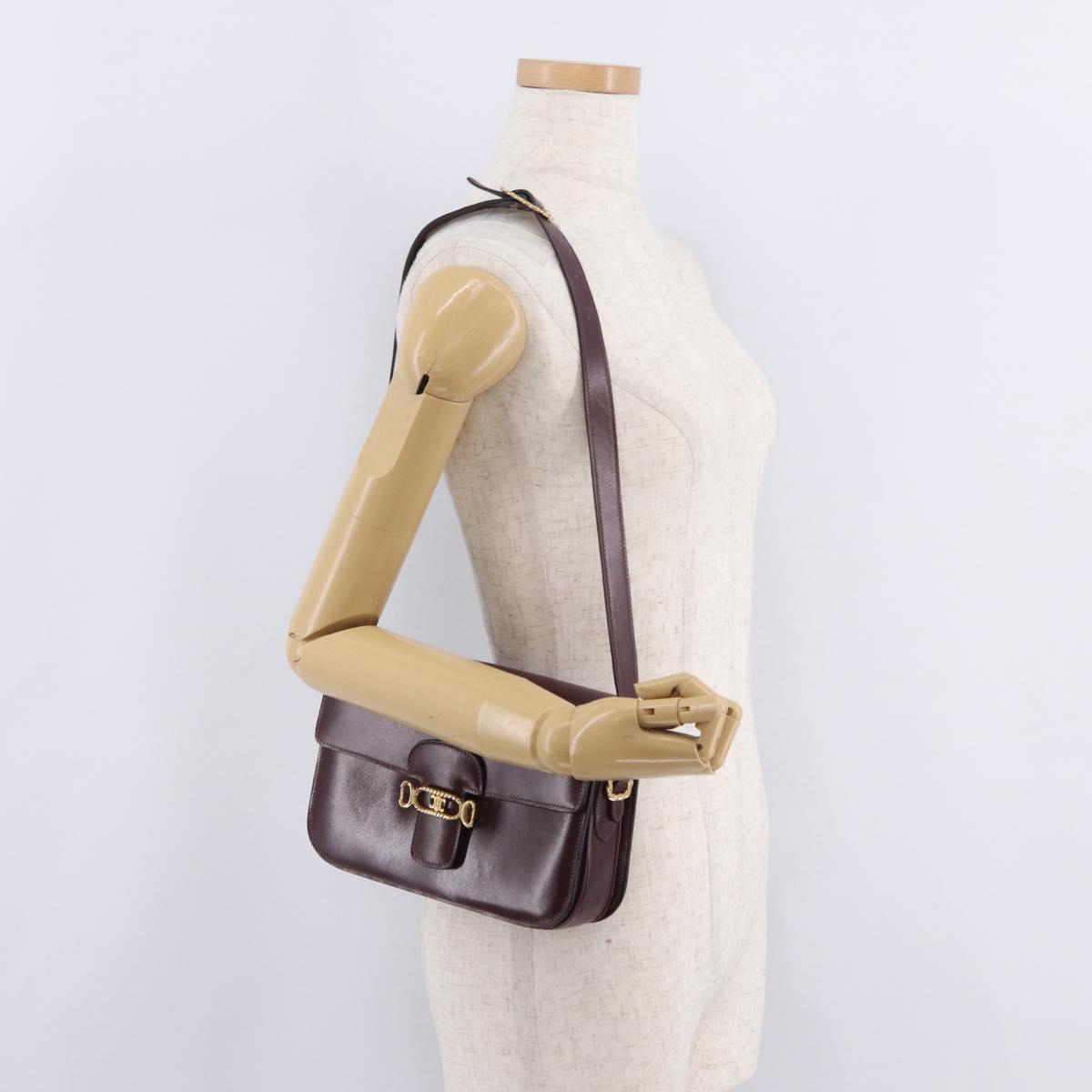 CELINE Shoulder Bag Leather Red Gold Tone Auth mr3019