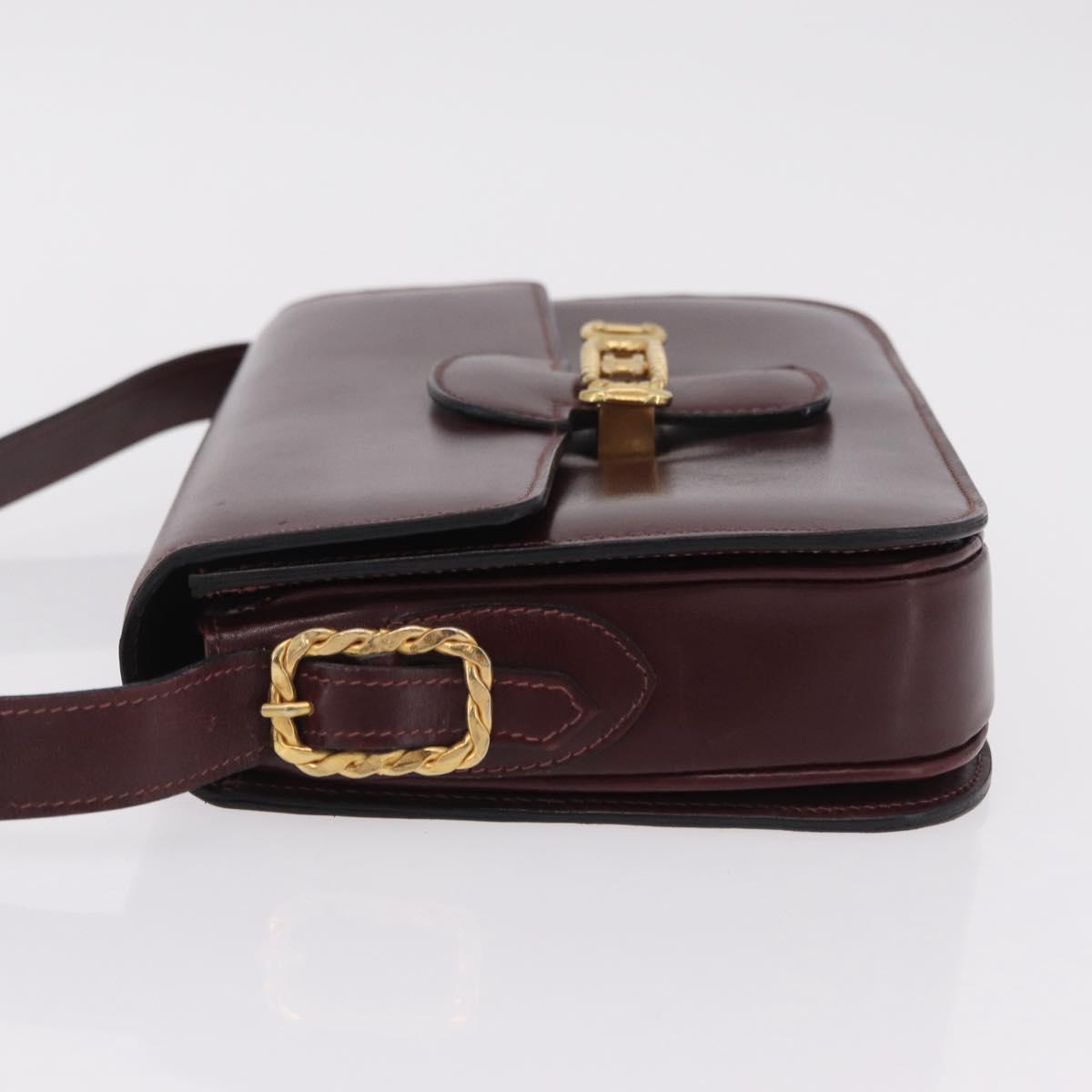 CELINE Shoulder Bag Leather Red Gold Tone Auth mr3019