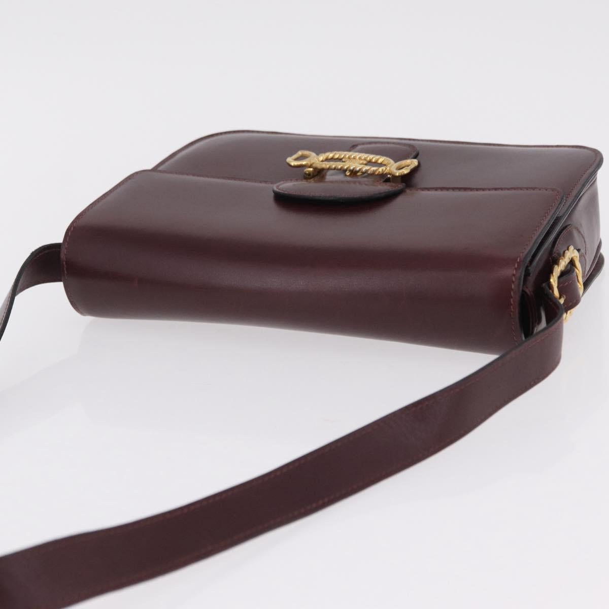 CELINE Shoulder Bag Leather Red Gold Tone Auth mr3019