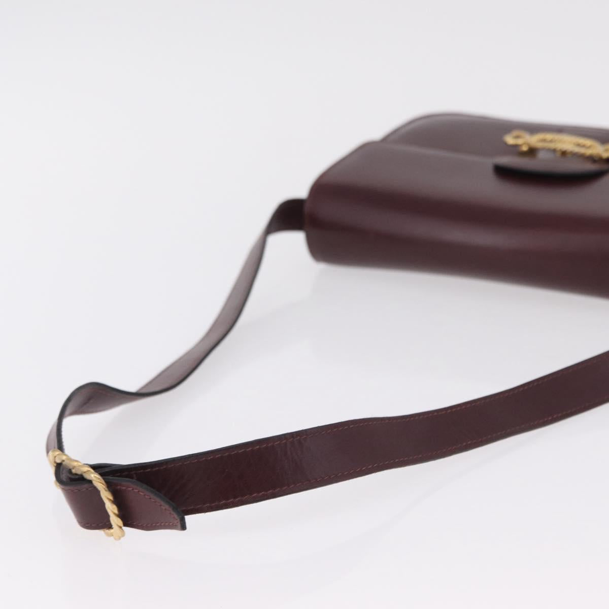 CELINE Shoulder Bag Leather Red Gold Tone Auth mr3019