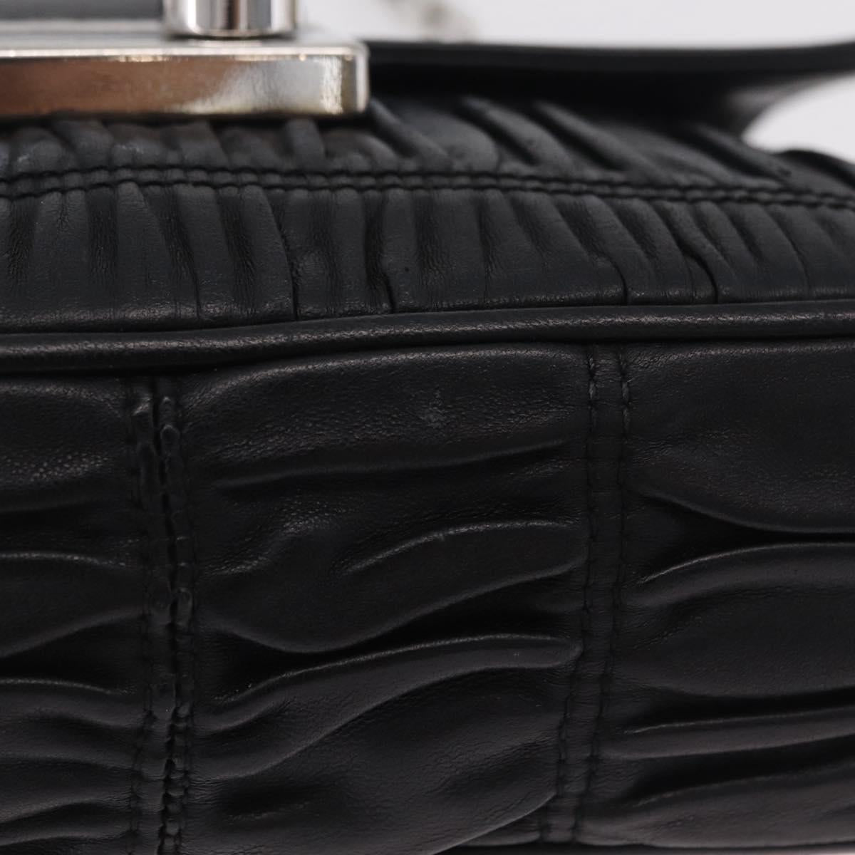 PRADA Chain Shoulder Bag Leather Black Silver Auth mr3021