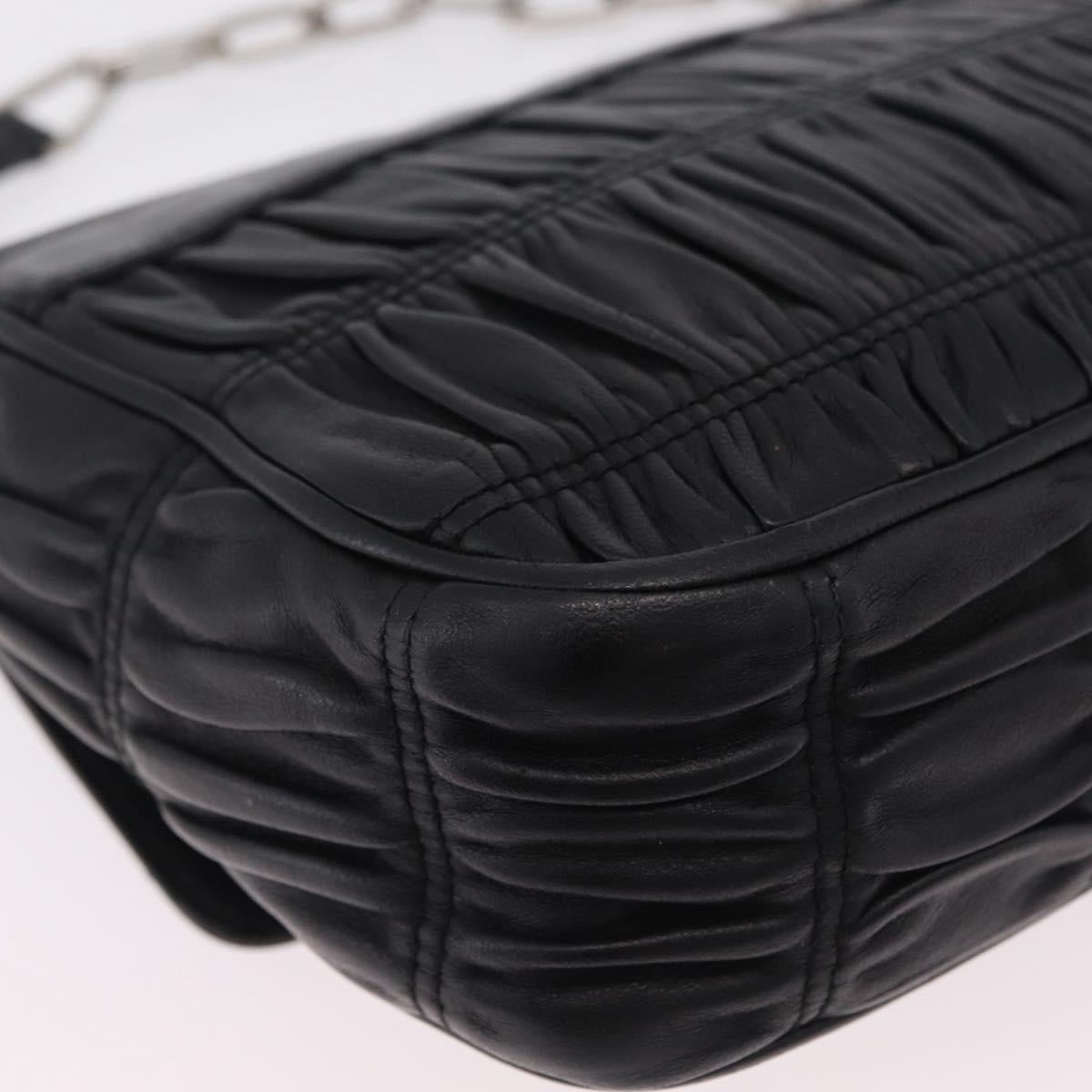 PRADA Chain Shoulder Bag Leather Black Silver Auth mr3021