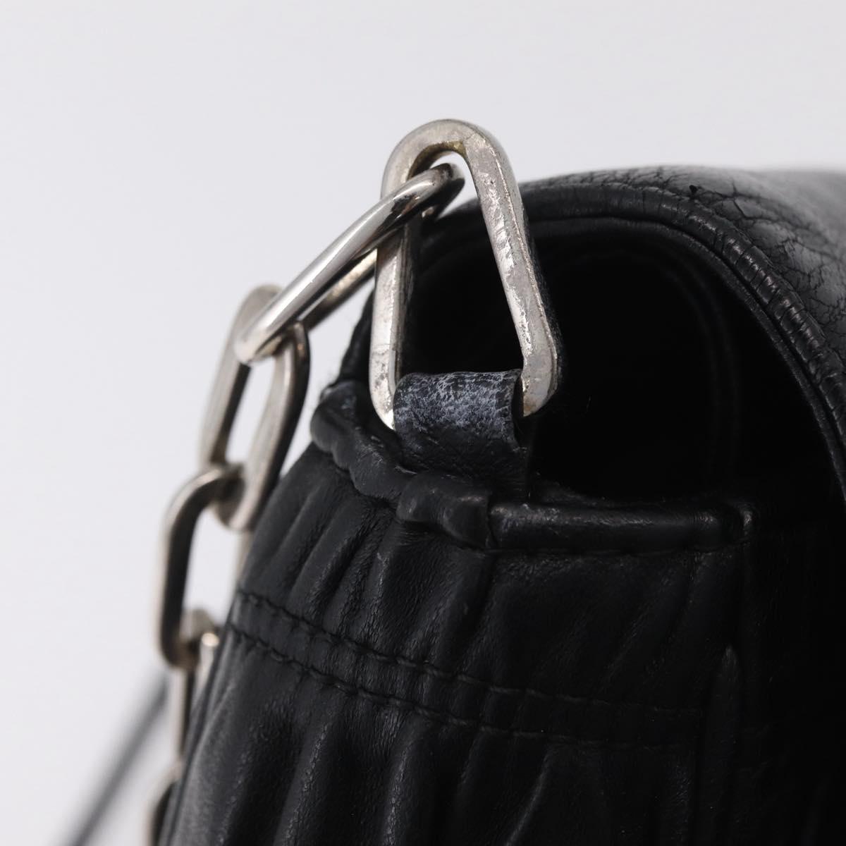 PRADA Chain Shoulder Bag Leather Black Silver Auth mr3021