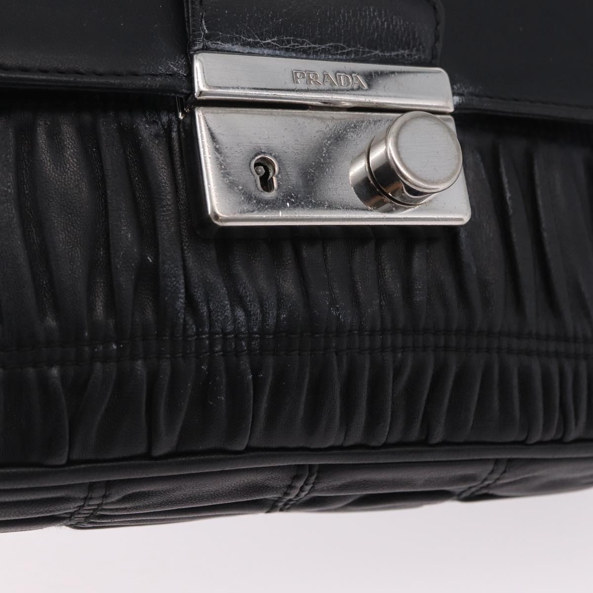 PRADA Chain Shoulder Bag Leather Black Silver Auth mr3021
