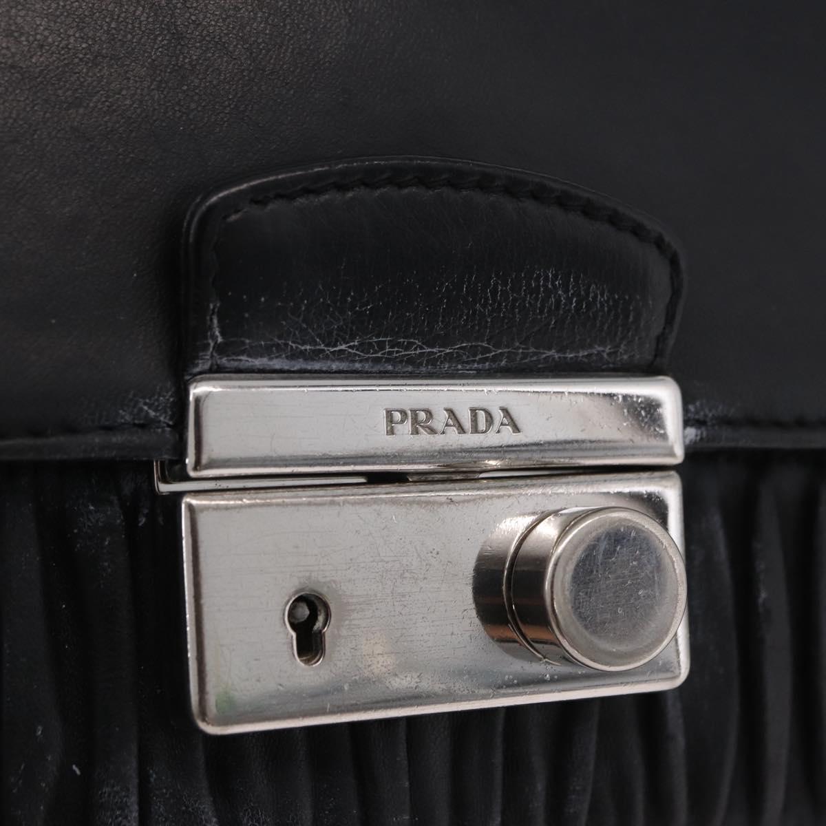 PRADA Chain Shoulder Bag Leather Black Silver Auth mr3021
