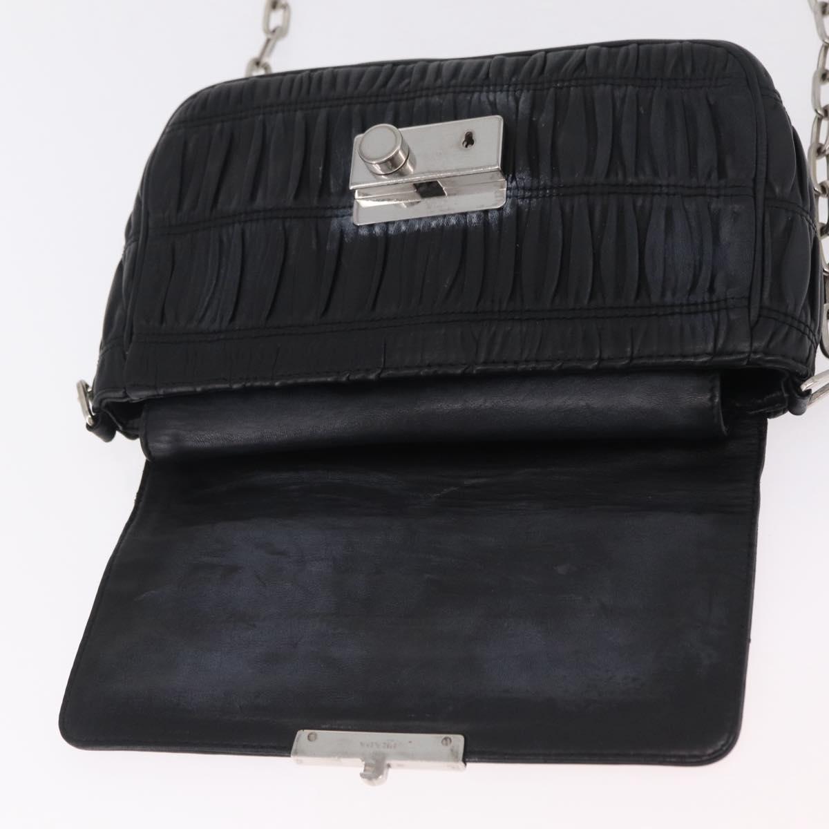 PRADA Chain Shoulder Bag Leather Black Silver Auth mr3021