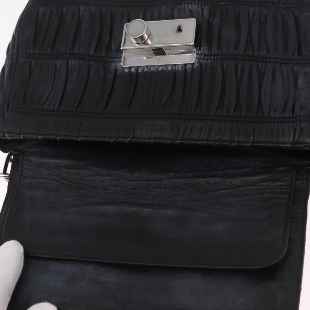 PRADA Chain Shoulder Bag Leather Black Silver Auth mr3021