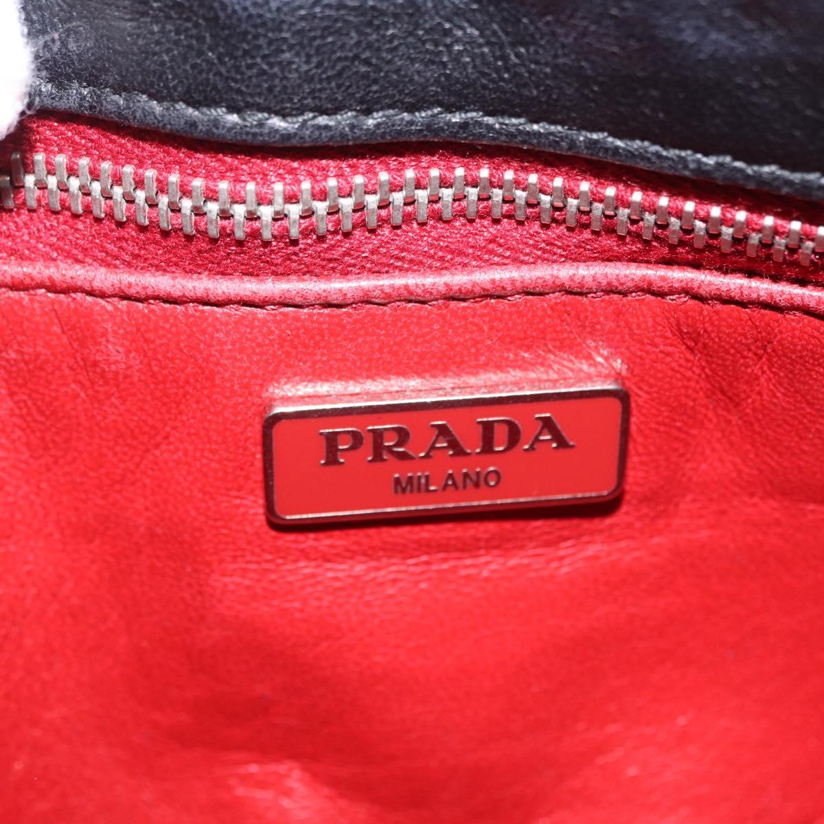 PRADA Chain Shoulder Bag Leather Black Silver Auth mr3021