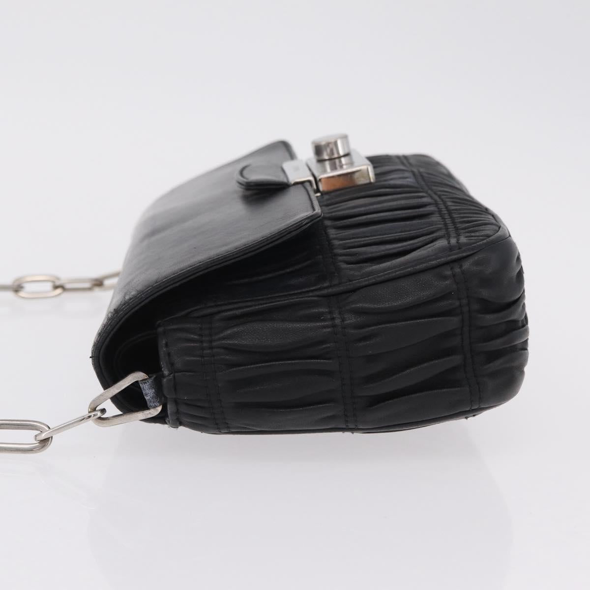 PRADA Chain Shoulder Bag Leather Black Silver Auth mr3021
