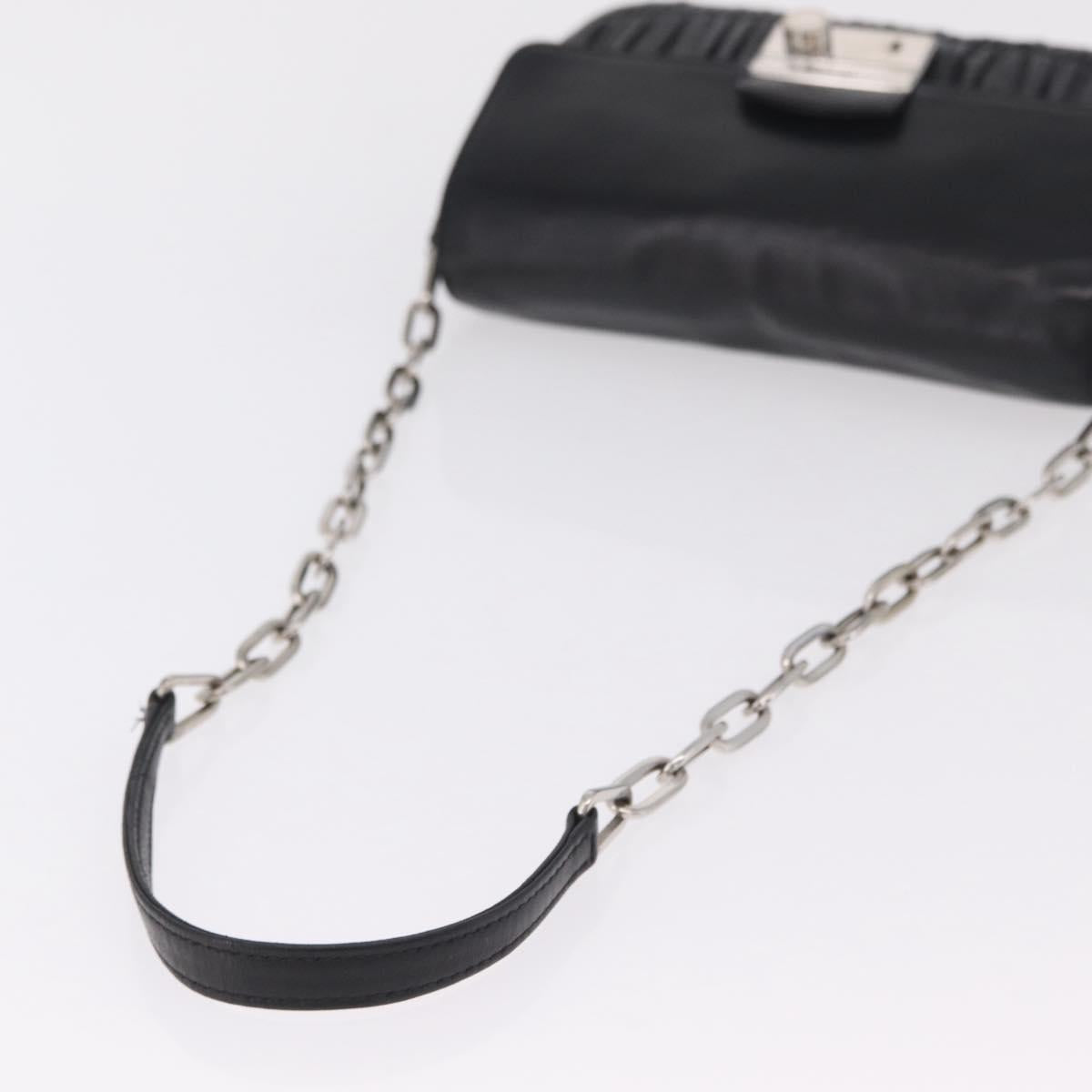 PRADA Chain Shoulder Bag Leather Black Silver Auth mr3021