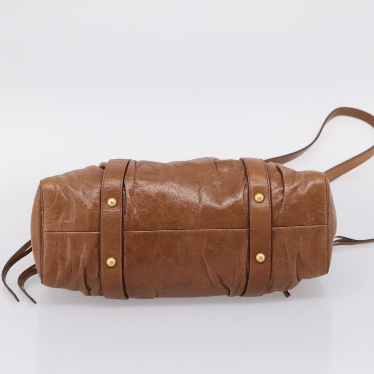 Miu Miu Hand Bag Leather 2way Brown Gold Tone Auth mr3024V