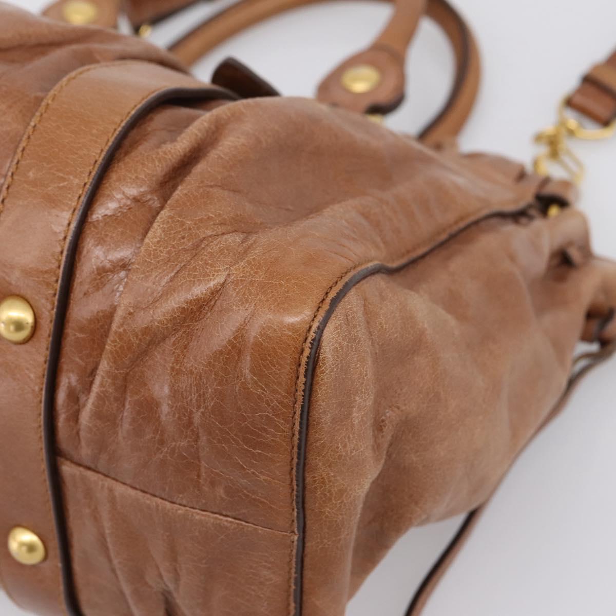 Miu Miu Hand Bag Leather 2way Brown Gold Tone Auth mr3024V