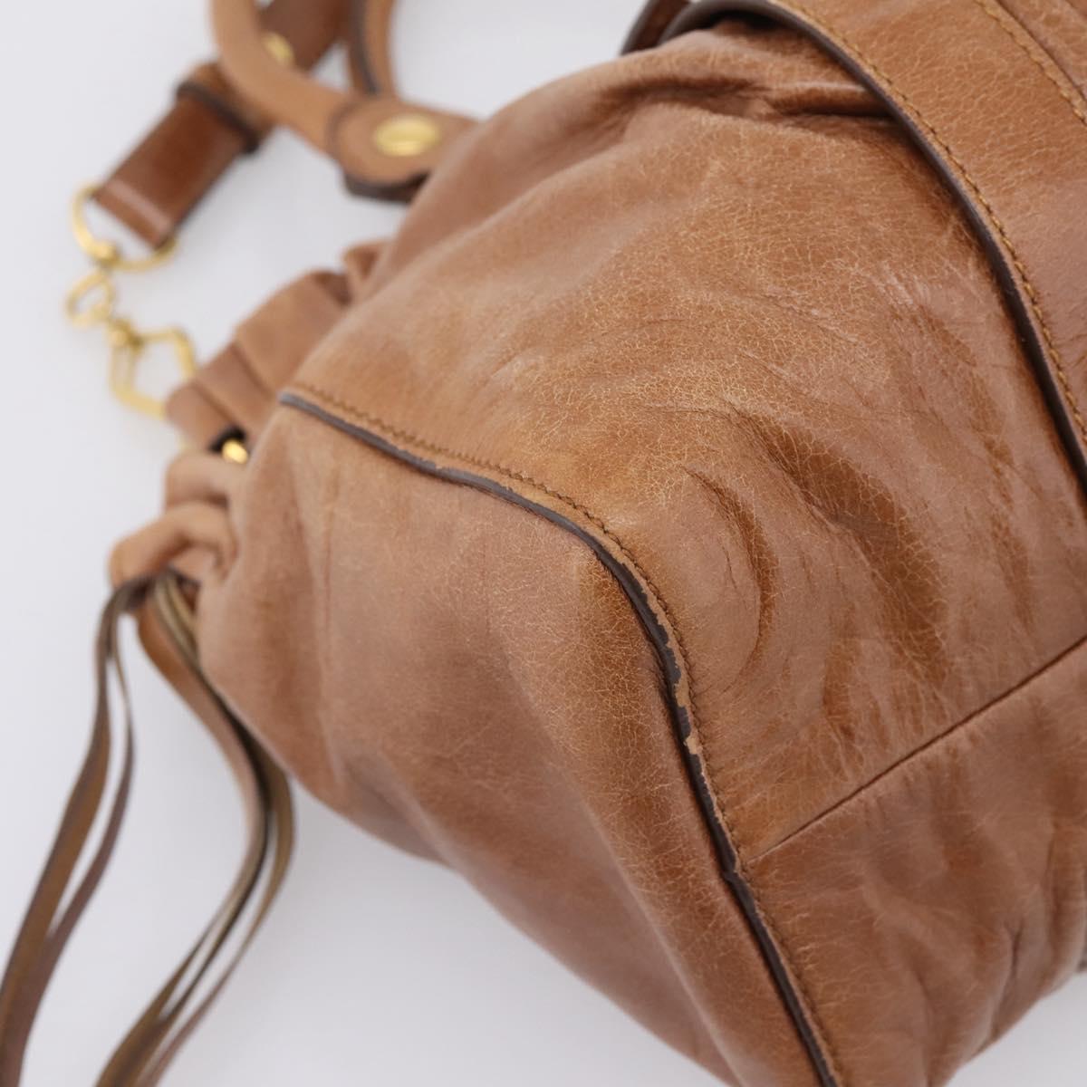 Miu Miu Hand Bag Leather 2way Brown Gold Tone Auth mr3024V