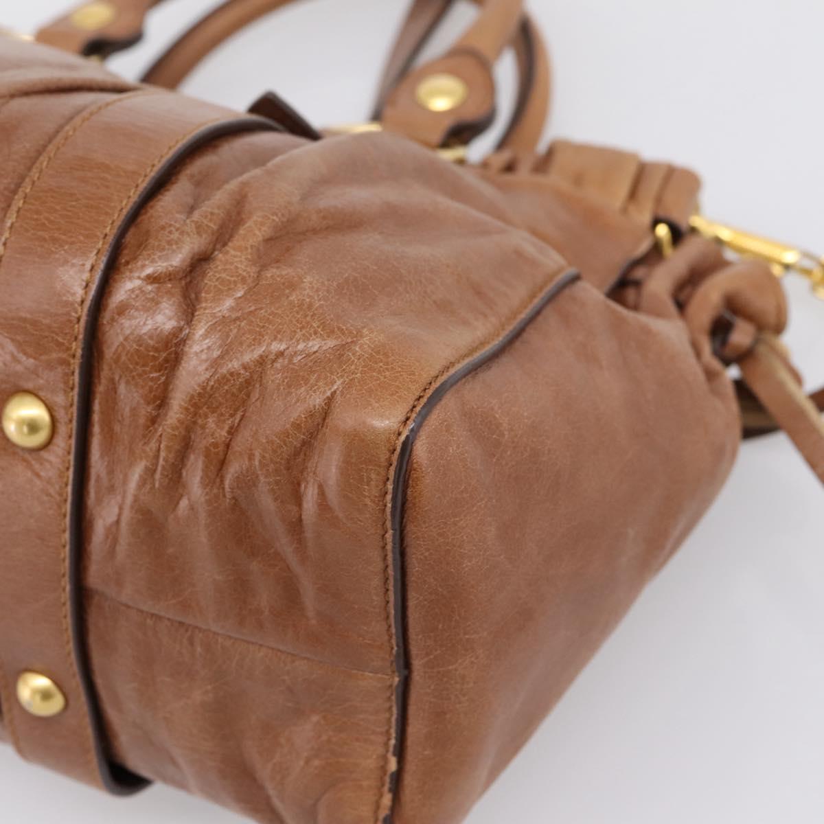 Miu Miu Hand Bag Leather 2way Brown Gold Tone Auth mr3024V