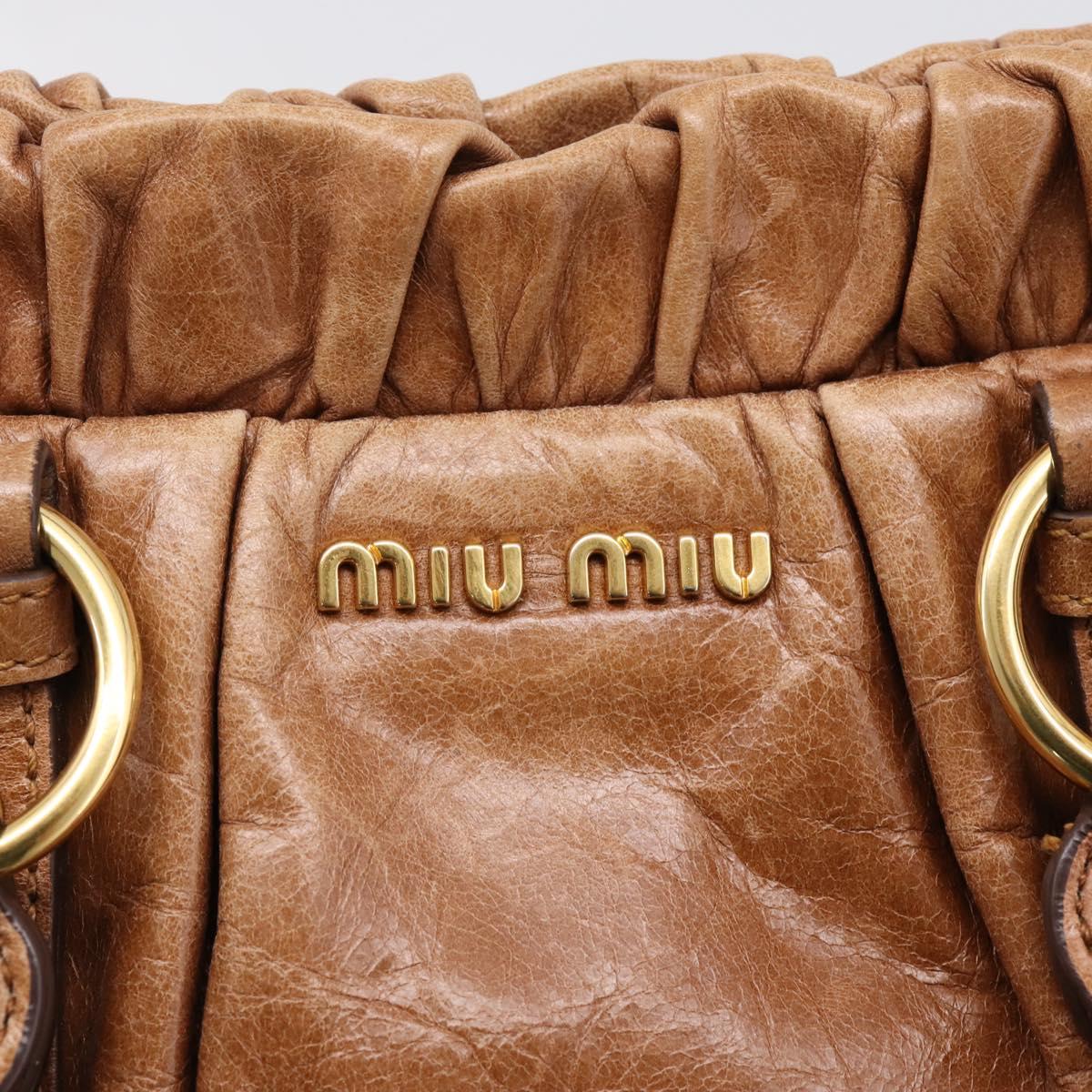 Miu Miu Hand Bag Leather 2way Brown Gold Tone Auth mr3024V
