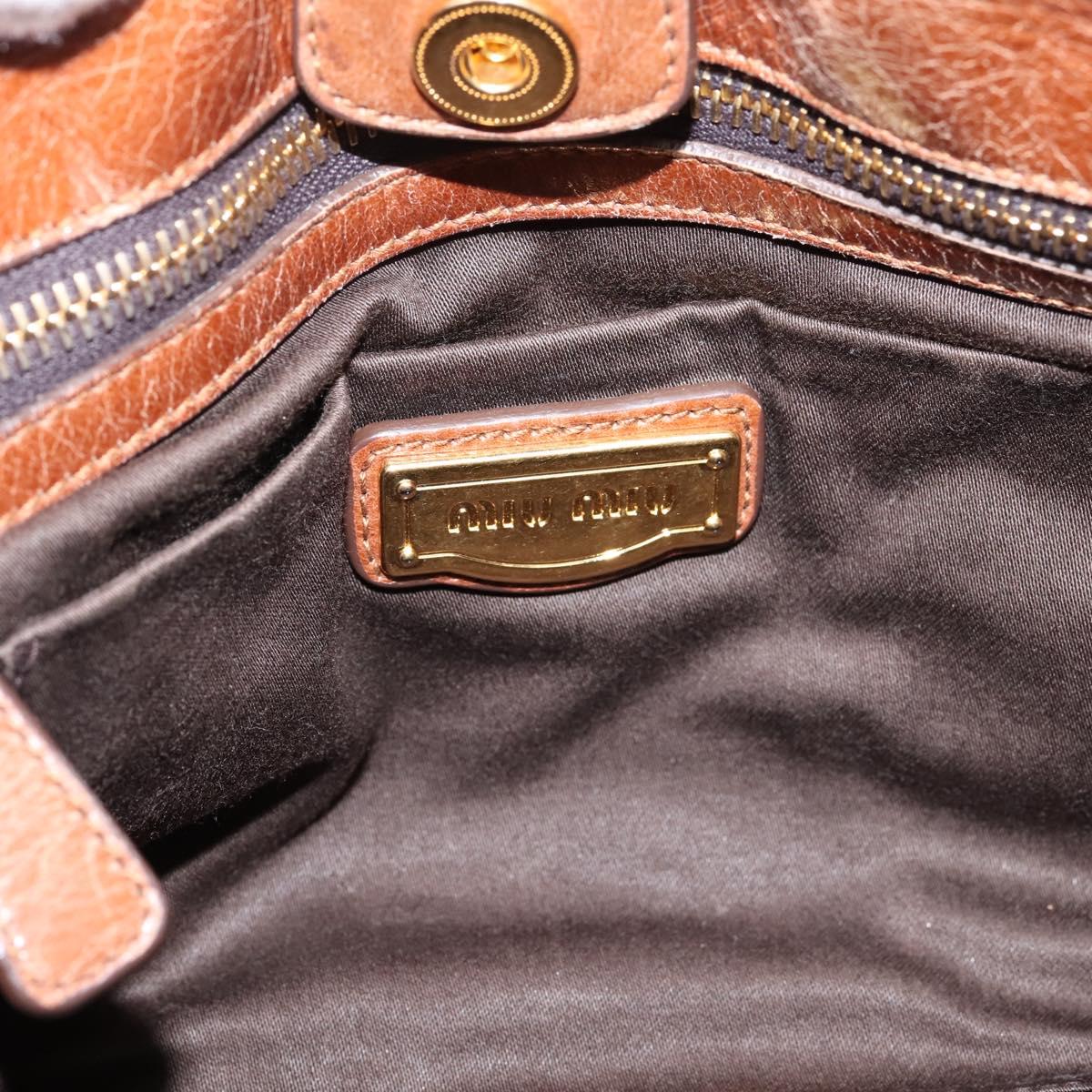 Miu Miu Hand Bag Leather 2way Brown Gold Tone Auth mr3024V