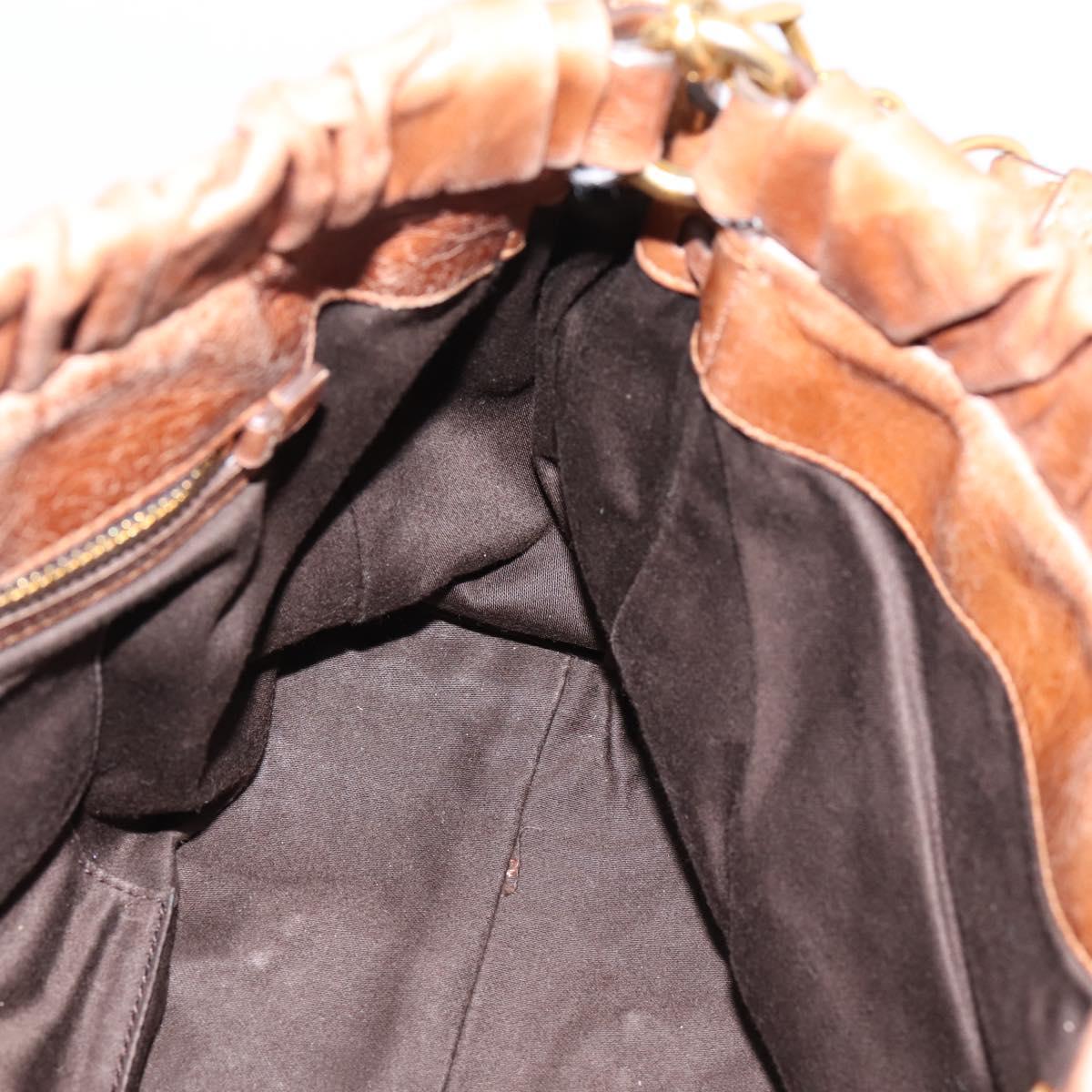 Miu Miu Hand Bag Leather 2way Brown Gold Tone Auth mr3024V