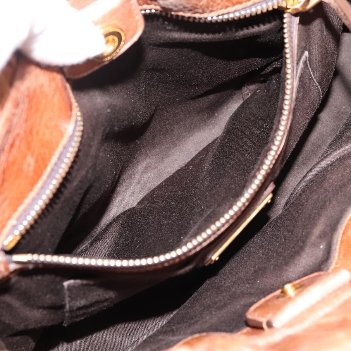Miu Miu Hand Bag Leather 2way Brown Gold Tone Auth mr3024V