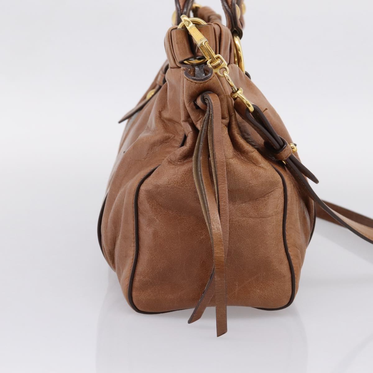 Miu Miu Hand Bag Leather 2way Brown Gold Tone Auth mr3024V