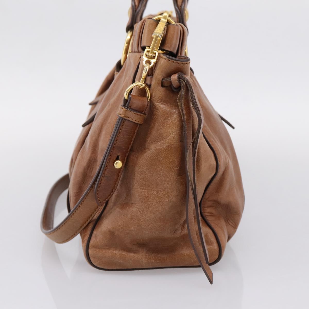 Miu Miu Hand Bag Leather 2way Brown Gold Tone Auth mr3024V