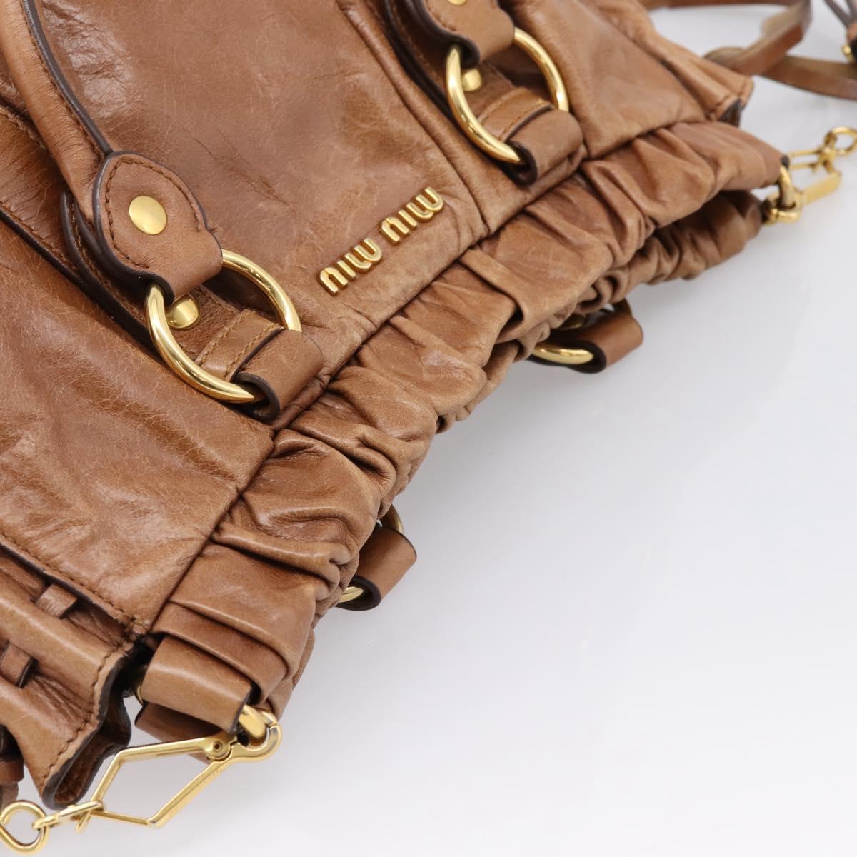 Miu Miu Hand Bag Leather 2way Brown Gold Tone Auth mr3024V