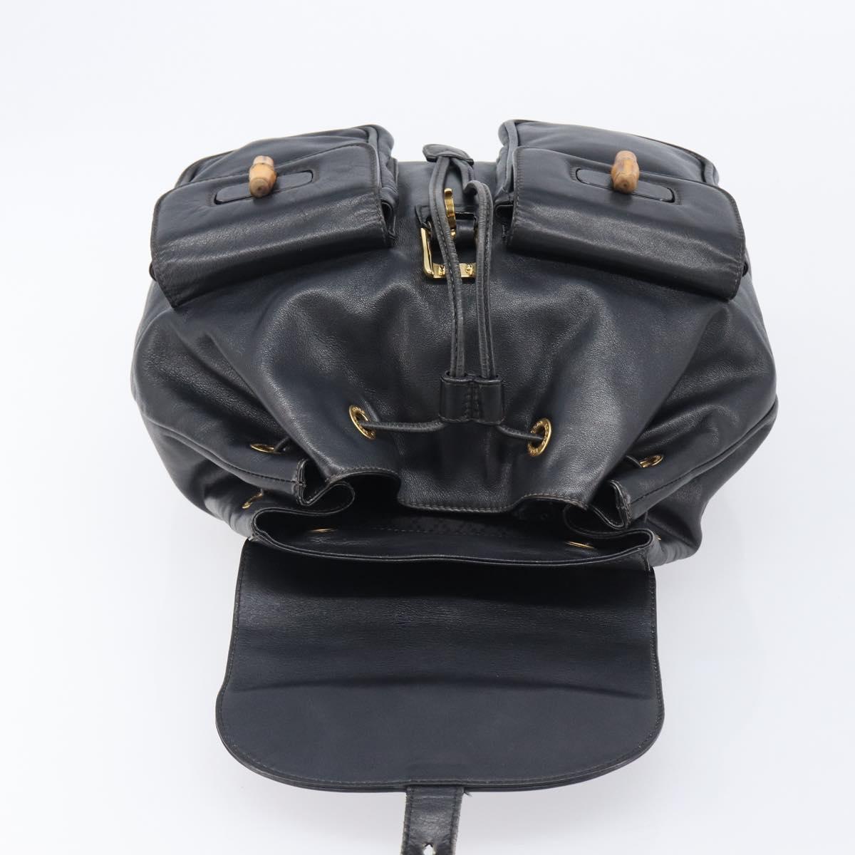 GUCCI Bamboo Backpack Leather Black Gold Tone 003 38 0016 Auth mr3026A