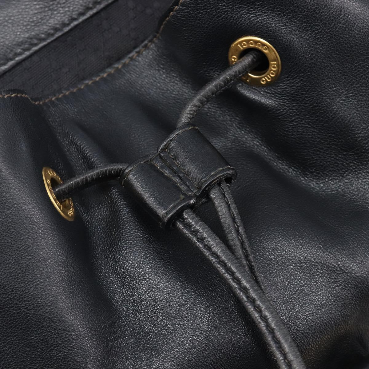 GUCCI Bamboo Backpack Leather Black Gold Tone 003 38 0016 Auth mr3026A