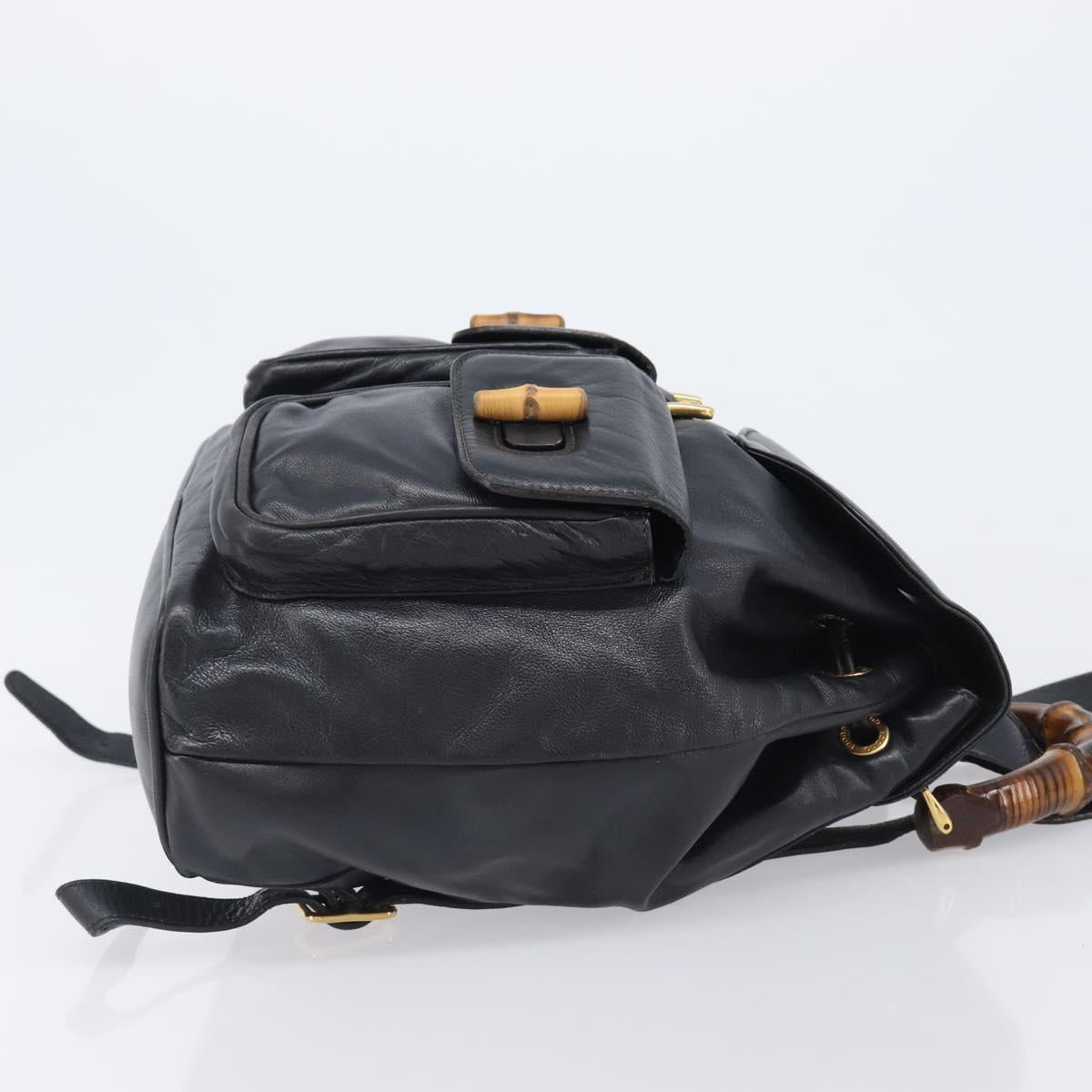 GUCCI Bamboo Backpack Leather Black Gold Tone 003 38 0016 Auth mr3026A