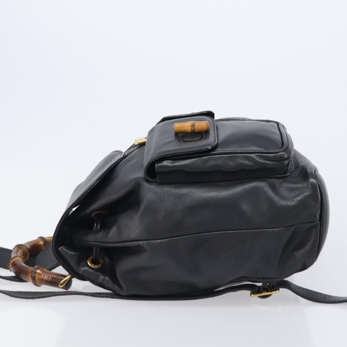 GUCCI Bamboo Backpack Leather Black Gold Tone 003 38 0016 Auth mr3026A