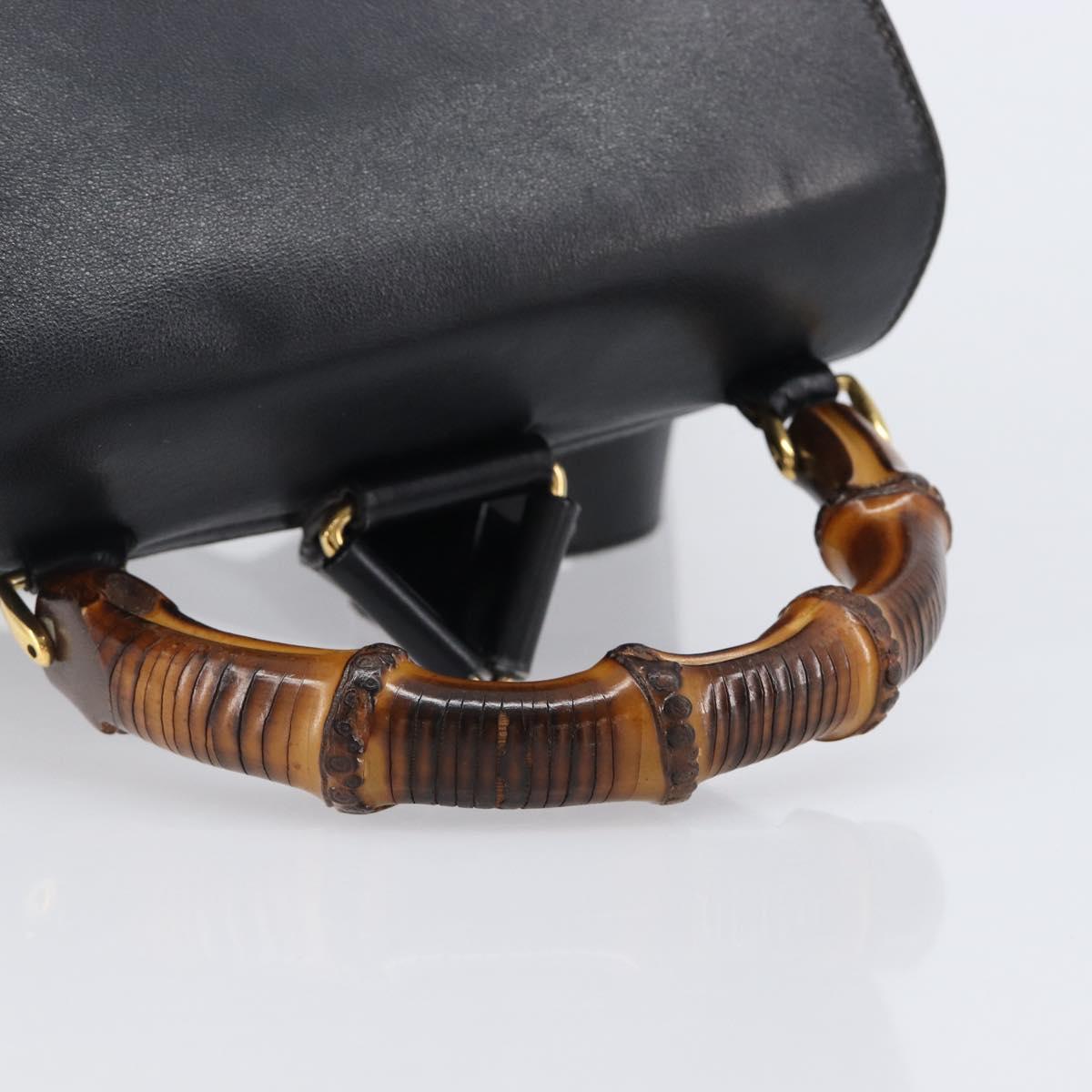 GUCCI Bamboo Backpack Leather Black Gold Tone 003 38 0016 Auth mr3026A
