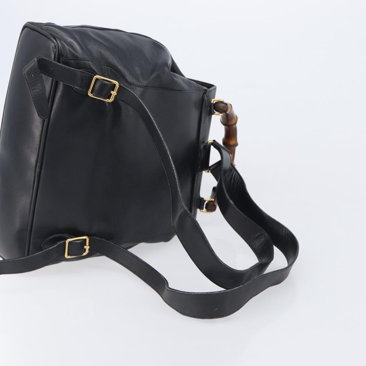 GUCCI Bamboo Backpack Leather Black Gold Tone 003 38 0016 Auth mr3026A