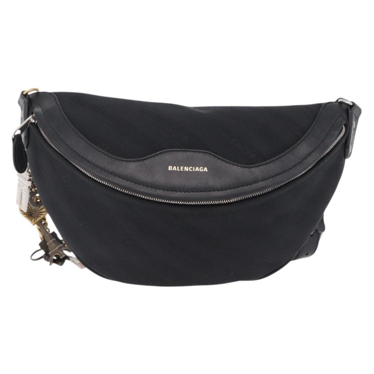 BALENCIAGA Souvenir Body Bag Leather Black Silver 531550 Auth mr3029A