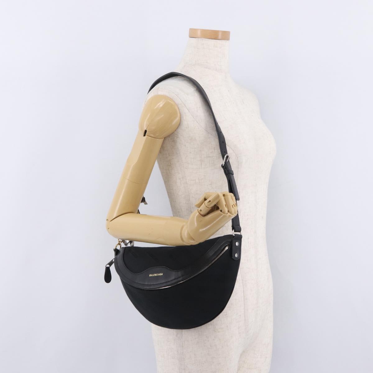 BALENCIAGA Souvenir Body Bag Leather Black Silver 531550 Auth mr3029A