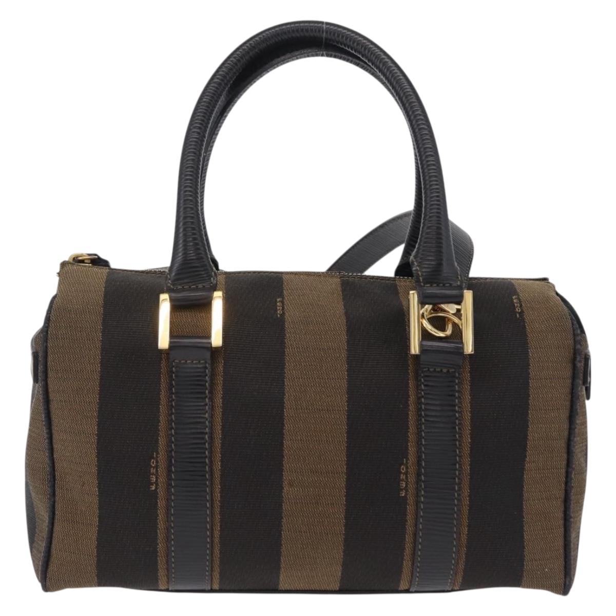 FENDI Pecan Mini Boston Bag Canvas 2way Brown Gold Tone Auth mr3030A