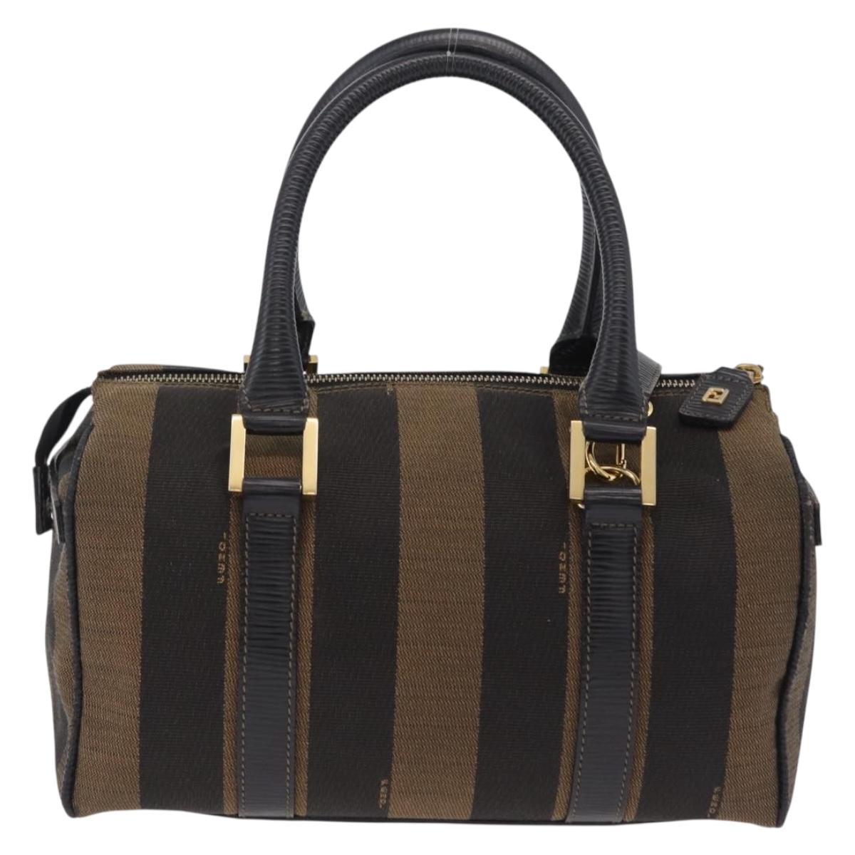 FENDI Pecan Mini Boston Bag Canvas 2way Brown Gold Tone Auth mr3030A